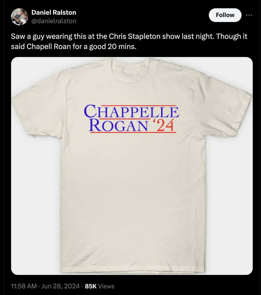 active shirt - Daniel Ralston Saw a guy wearing this at the Chris Stapleton show last night. Though it said Chapell Roan for a good 20 mins. Chappelle Rogan '24 85K Views